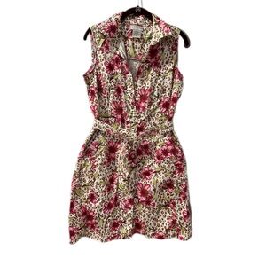Y2K Animal Print Floral Belted Collared Button Down Dress with Pockets